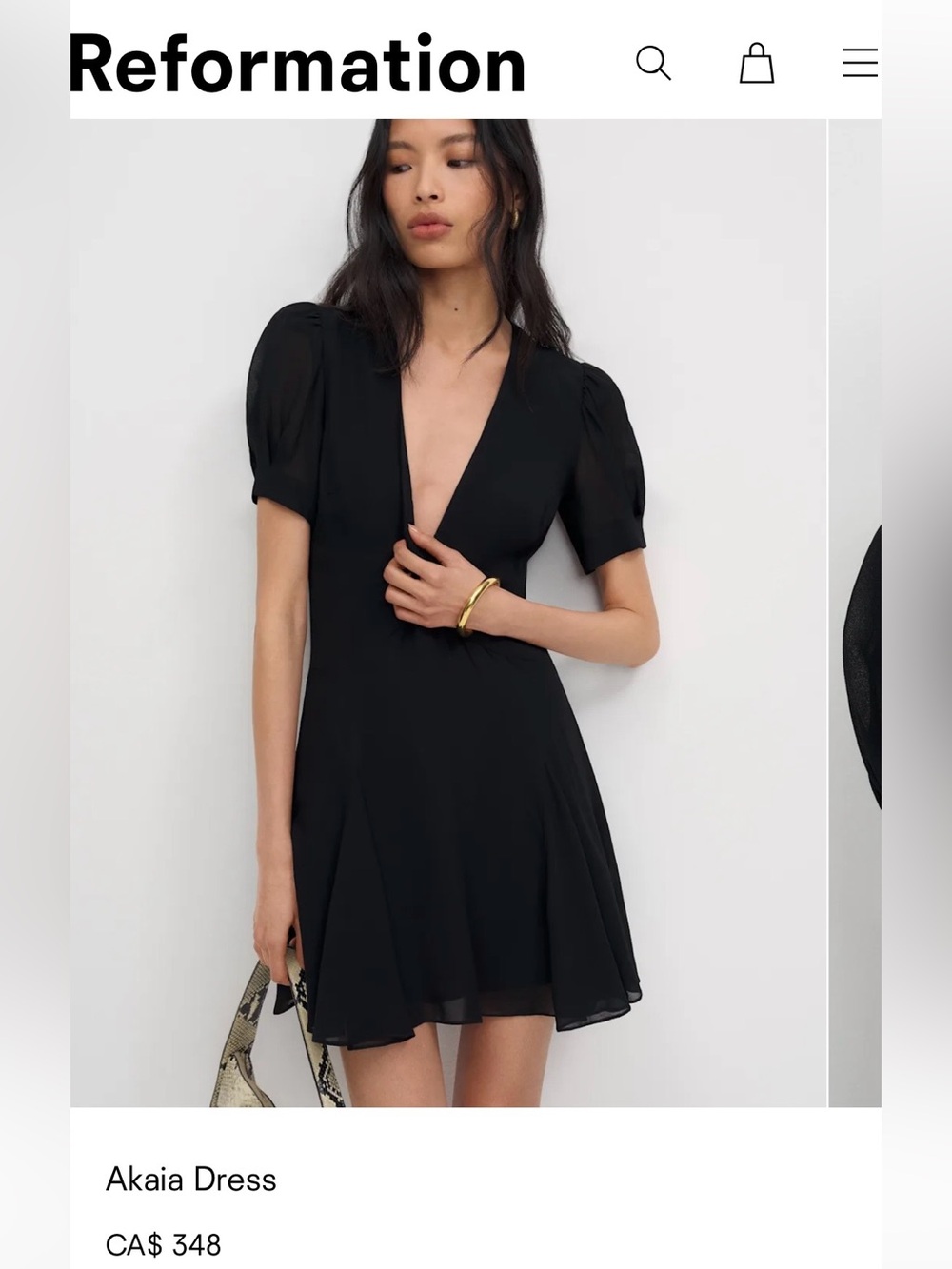 Reformation Akaia Dress in Black Size 0 New with Tag